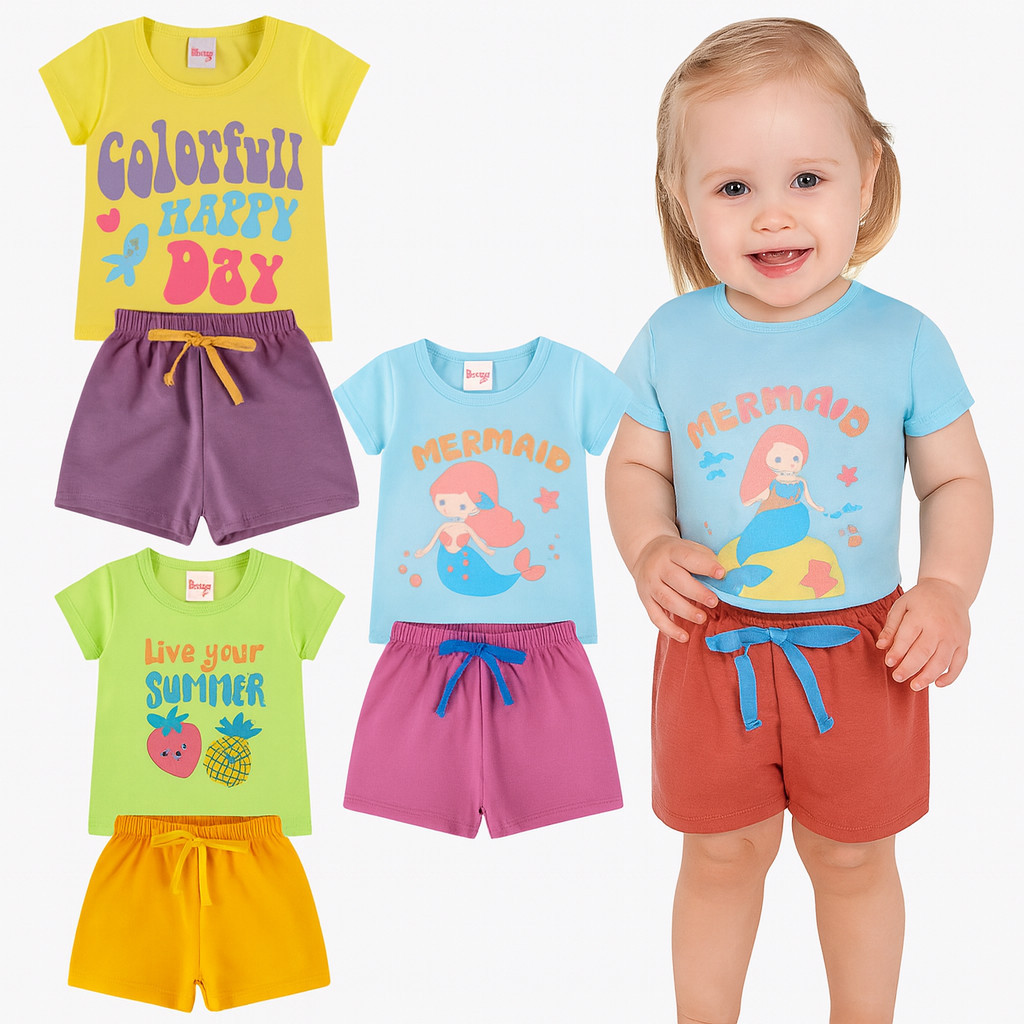 Kit Sortido 2 ou 6 peças Roupa Infantil Verão Bebê Conjuntos Infantil Bebê Menina Verão Manga Curta e Shorts VERÃO