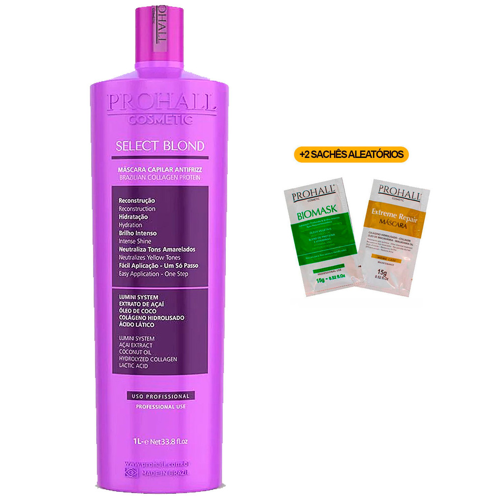Progressiva Loiras Orgânica Select Blond Prohall 1 Litro Profissional +2 Sachês Prohall