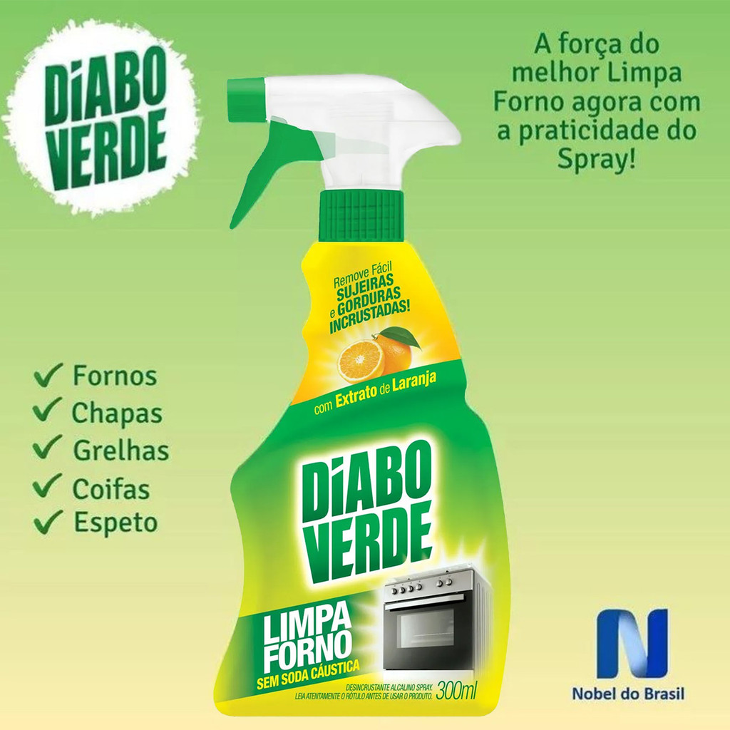 Limpa Forno Fogão Diabo Verde Spray 300ml Remove Gordura C/ Aplicador Cozinha Limpa Fácil Desengordurante — imagem 2 de 2
