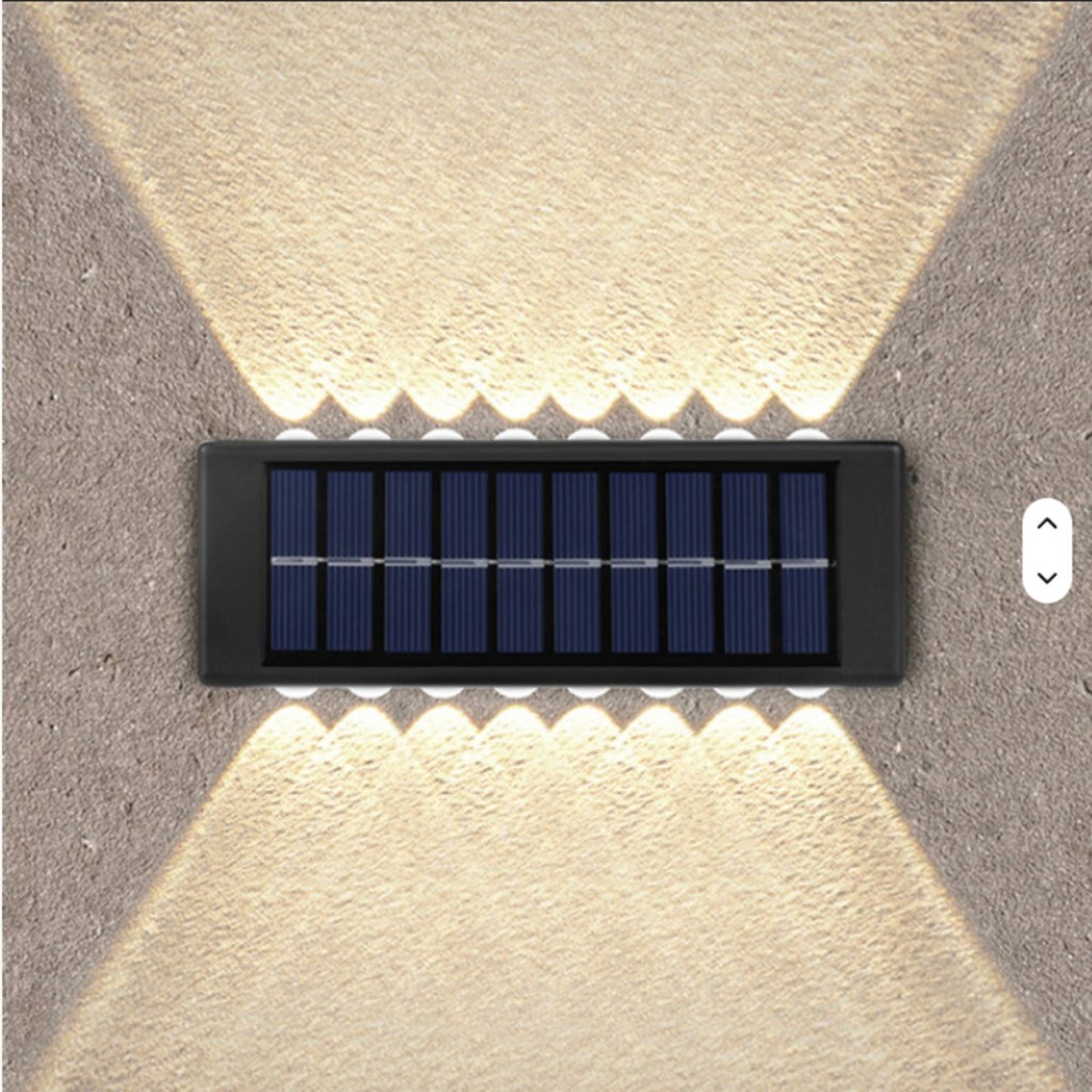KIT 2 Arandelas 12 LED Slim Com 2 Focos Carregamento Solar Luminária Luz amarelo para área Externo Jardim parede