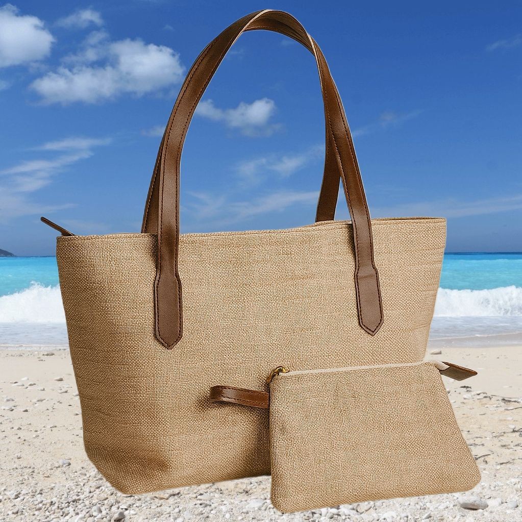 Bolsa Palha Feminina Praia Piscina Para Dia a Dia Alça De Ombro Verão Com Necessaire em Oferta na Shopee