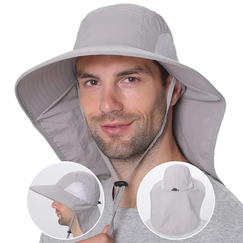 Chapéu de Sol de Aba Larga com Protetor de Pescoço para Homens e Mulheres, Ajustável, Proteção 50+UPF, Chapéu Safari par