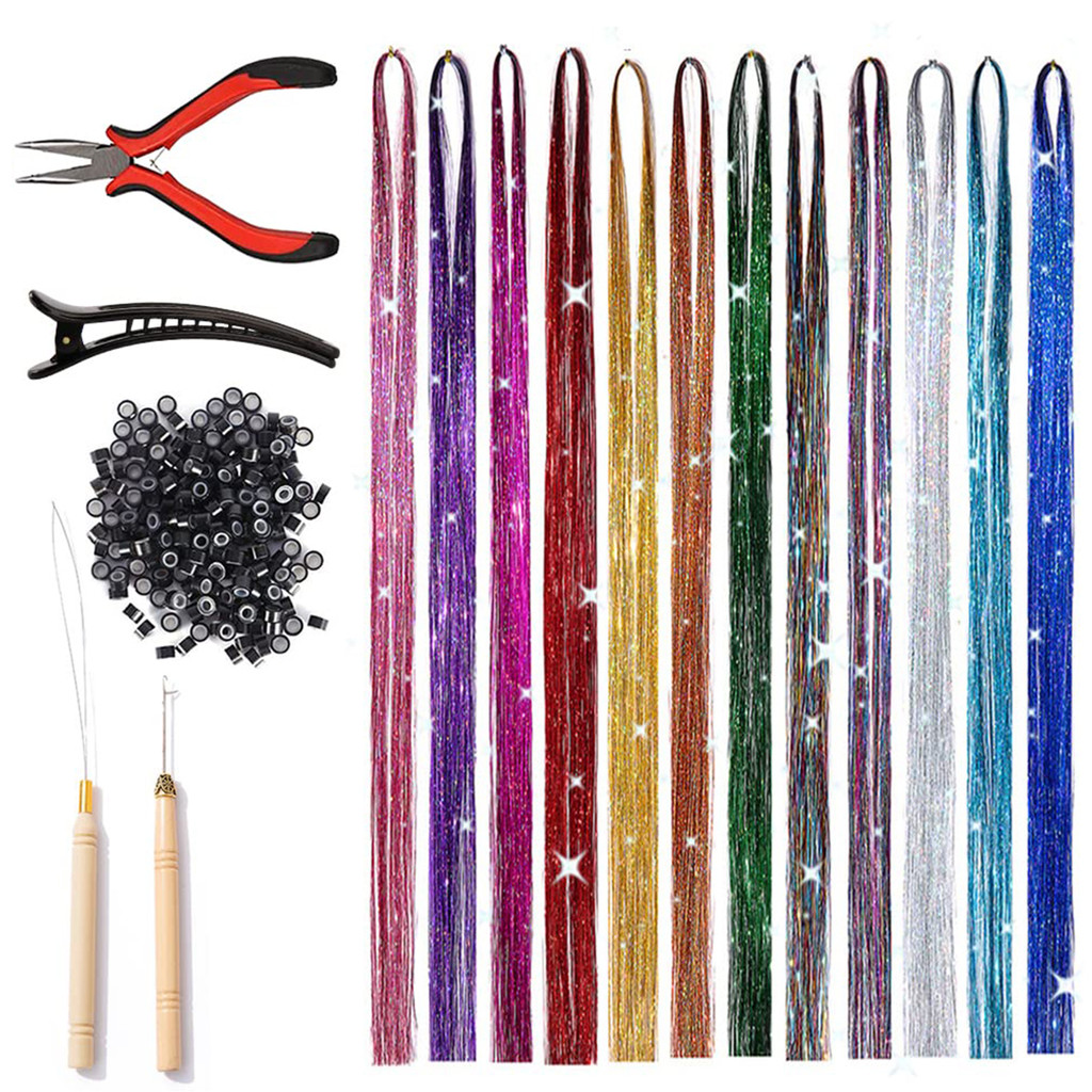 Tinsel De Cabelo 47 Polegadas 12 Cores Extensões Enfeites Brilhantes Glitter Kit De SHOPSBC6445