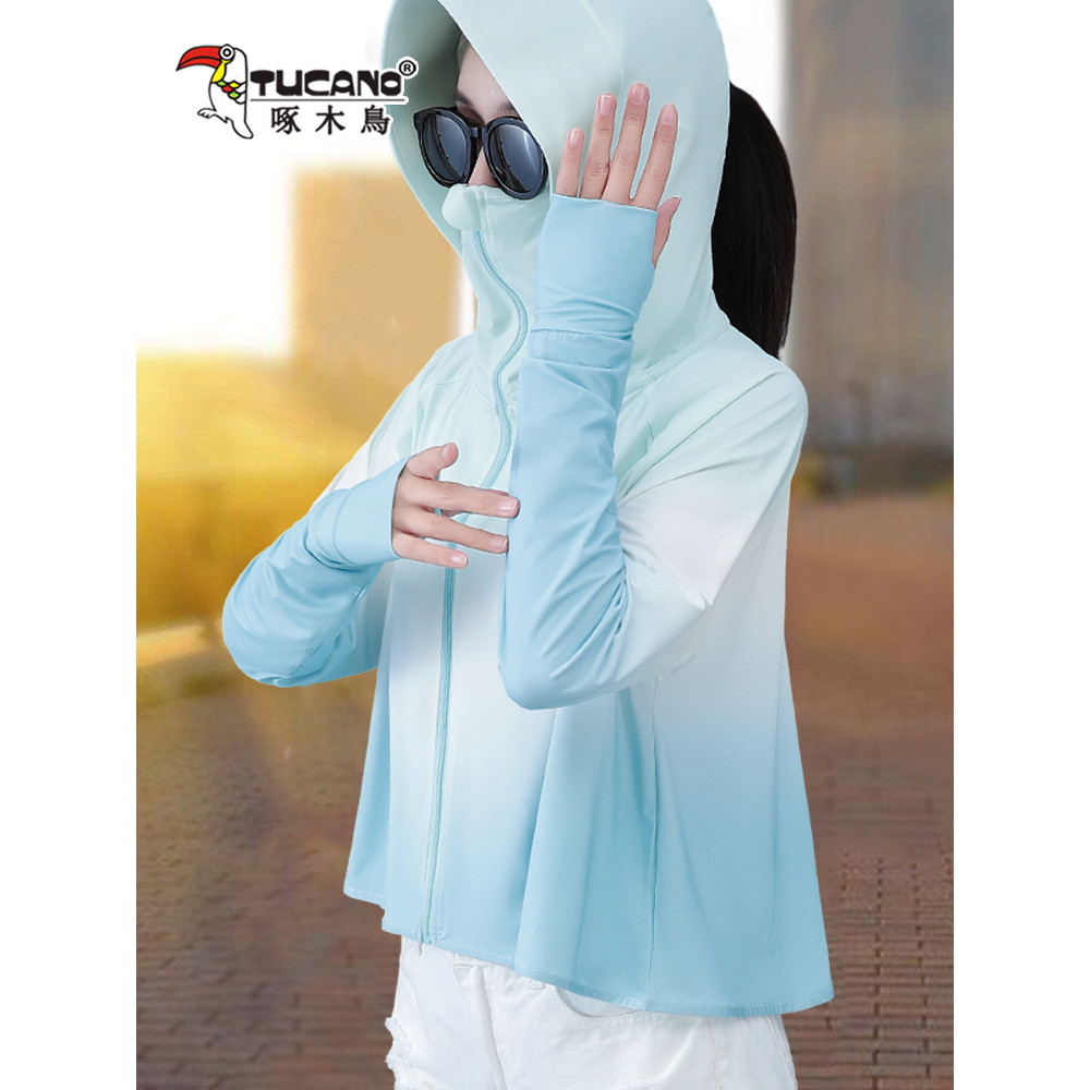 Woodpecker gradiente gelo seda protetor solar roupas femininas 2026 novo estilo verão Anti-ultravioleta pequeno protetor