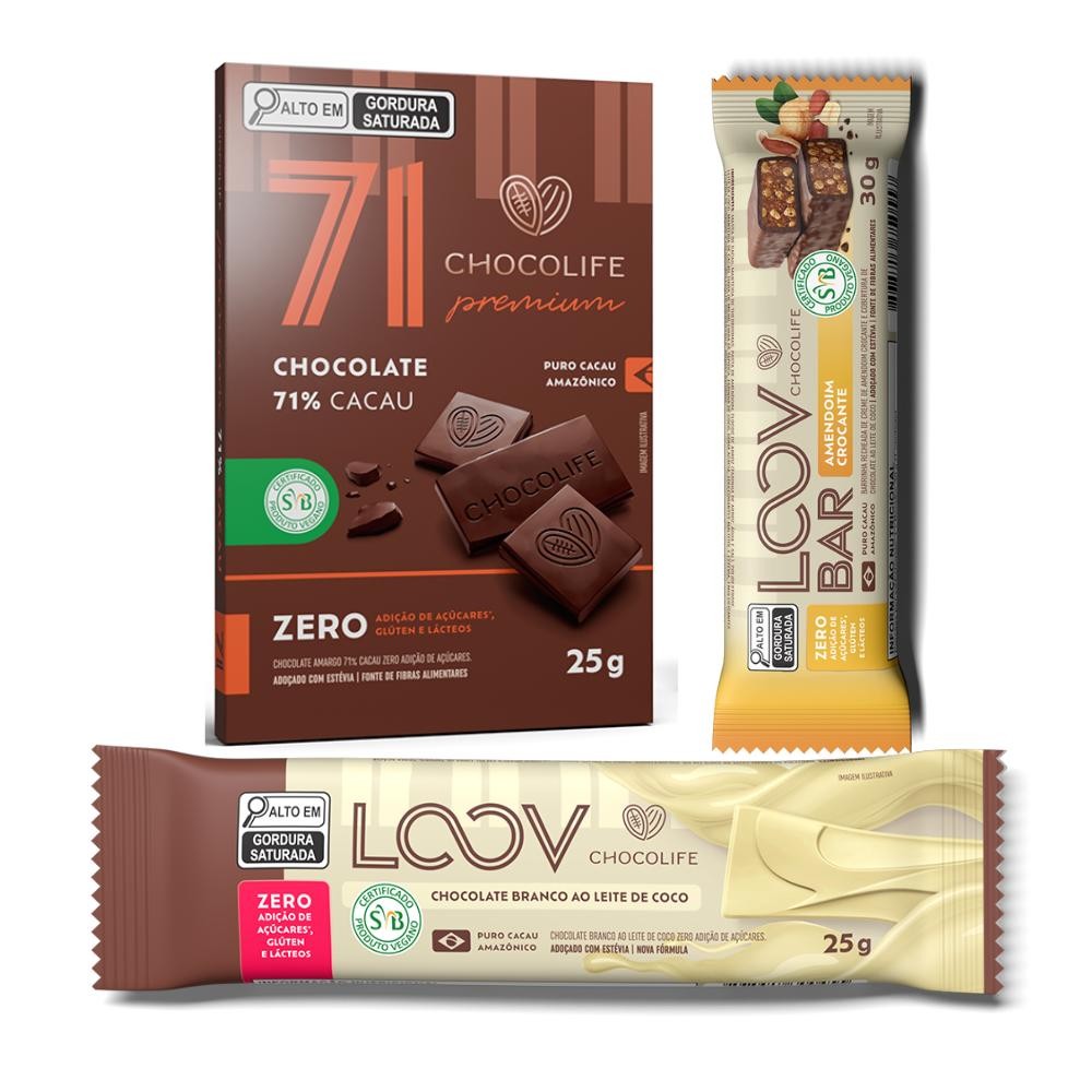 Kit 3 Barrinhas Chocolife – Mix de Sabores Zero Açúcar