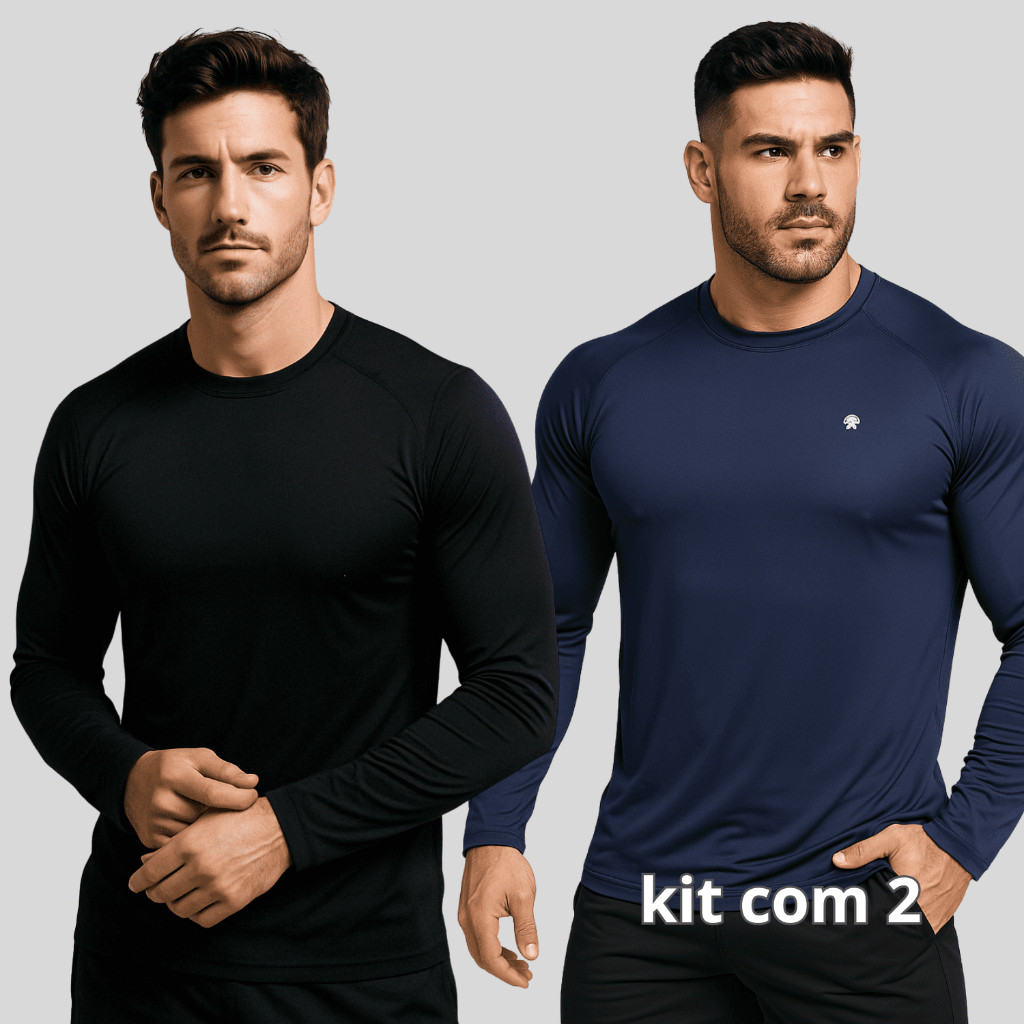 Kit 2 Camisetas Uv 50 Masculina Manga Longa Praia Pesca Corrida Academia Trabalho Proteção Solar Dry Fit Conforto Leve