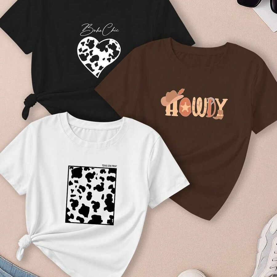 Kit 3 Camisetas Femininas T-Shirt Blusa Premium Estampada Malha Premium Estilosa Confortável Versátil