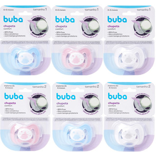 Chupeta Bebe Buba Bico Simétrico Anticolica com Tampa Protetora Brilha no Escuro 0 a 6 e 6+ meses