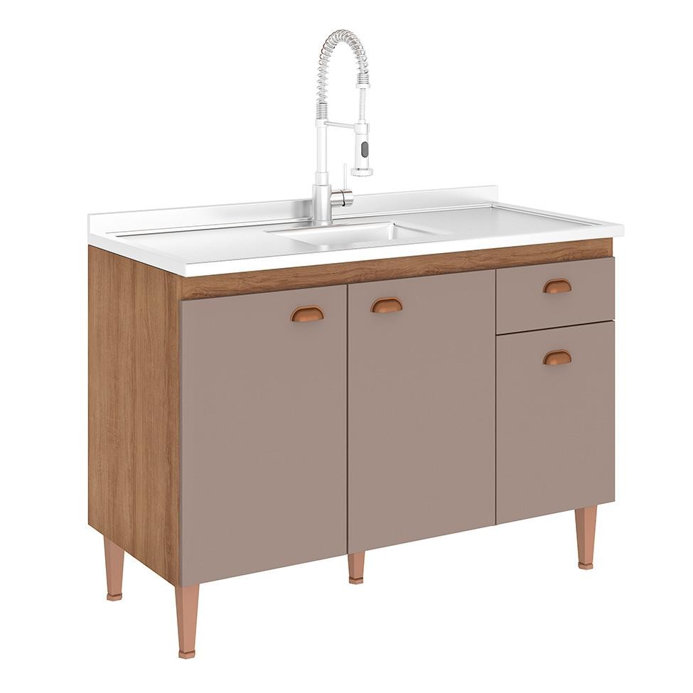 Balcão de Cozinha sem Tampo Marti 3 PT 1 GV Mel e Fendi em Oferta na Shopee