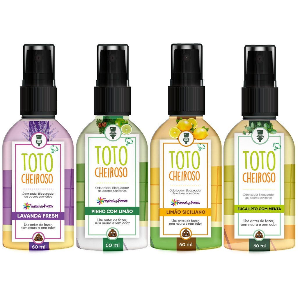 Kit Bloqueador Odores Totó Cheiroso Lavanda Pinho Limão Siciliano Eucalipto 60ml Tropical Aromas em Oferta na Shopee
