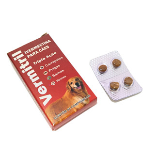 Vermitril Anti Carrapatos, Vermes, Pulgas E Sarnas - 4 Comp Mastigáveis P 15kg Cada em Oferta na Shopee