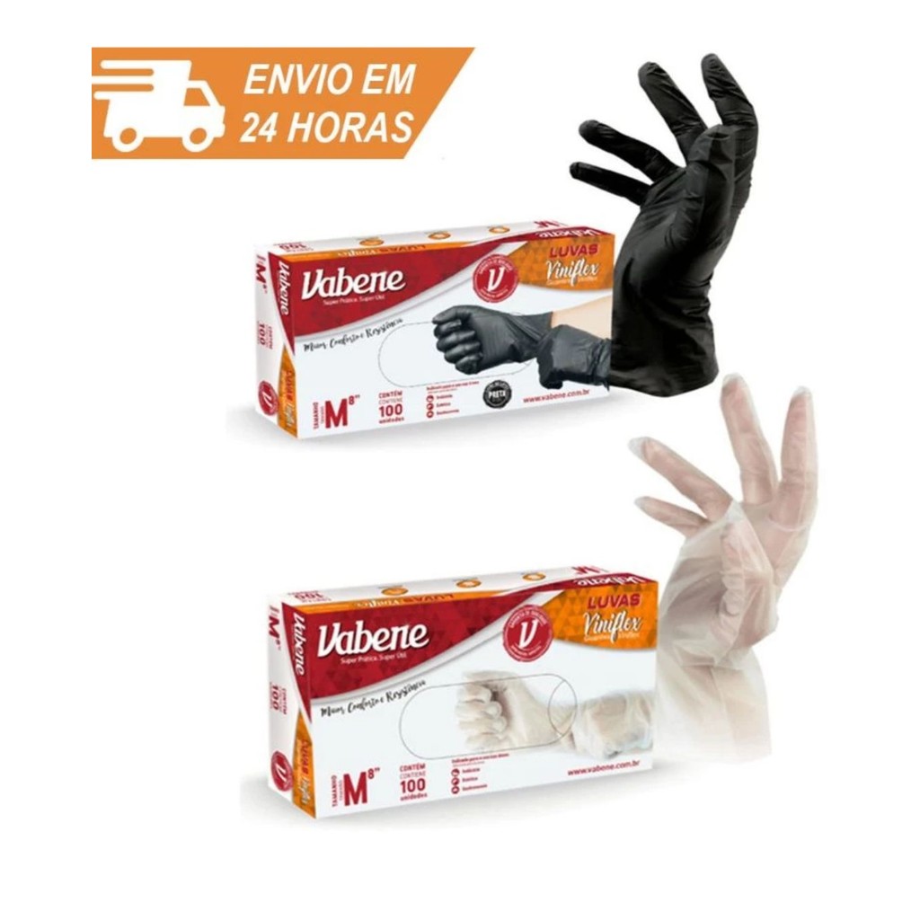 Luva Descartável Viniflex 100 Unidades Preto ou Transparente - Não é Vinil