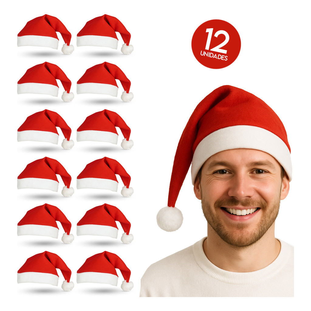 Kit 12 Gorro Natal Papai Noel Adulto Touca Natalina Vermelha mamãe Noel Touca Natal empresa