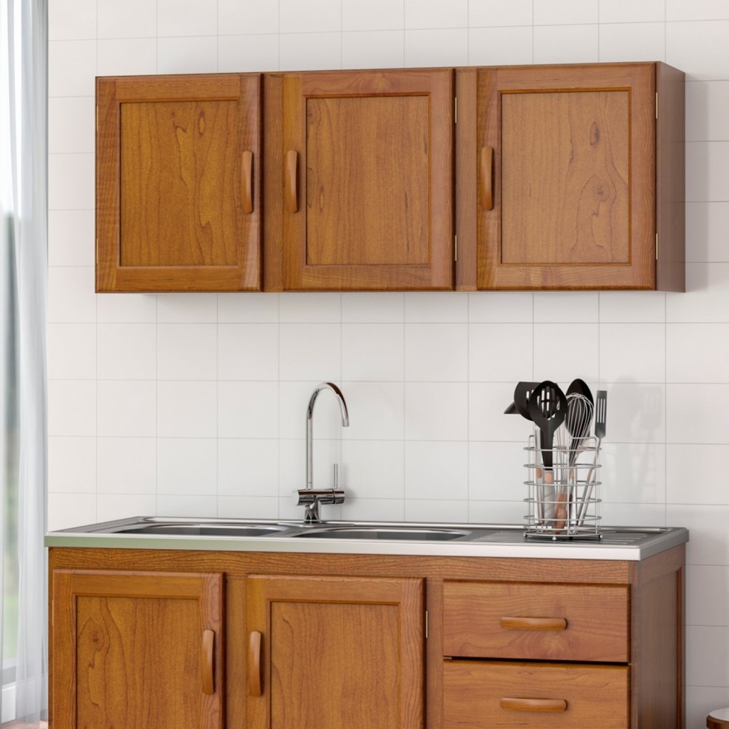 Armário Aéreo para Cozinha 120cm Madeira Maciça 3 Portas em Oferta na Shopee