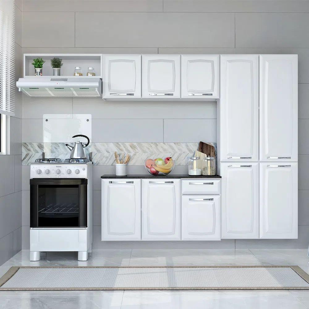 Cozinha Completa Itatiaia Aço Amanda Com Paneleiro Duplo Armário Aéreo e Balcão Branco Nevada em Oferta na Shopee