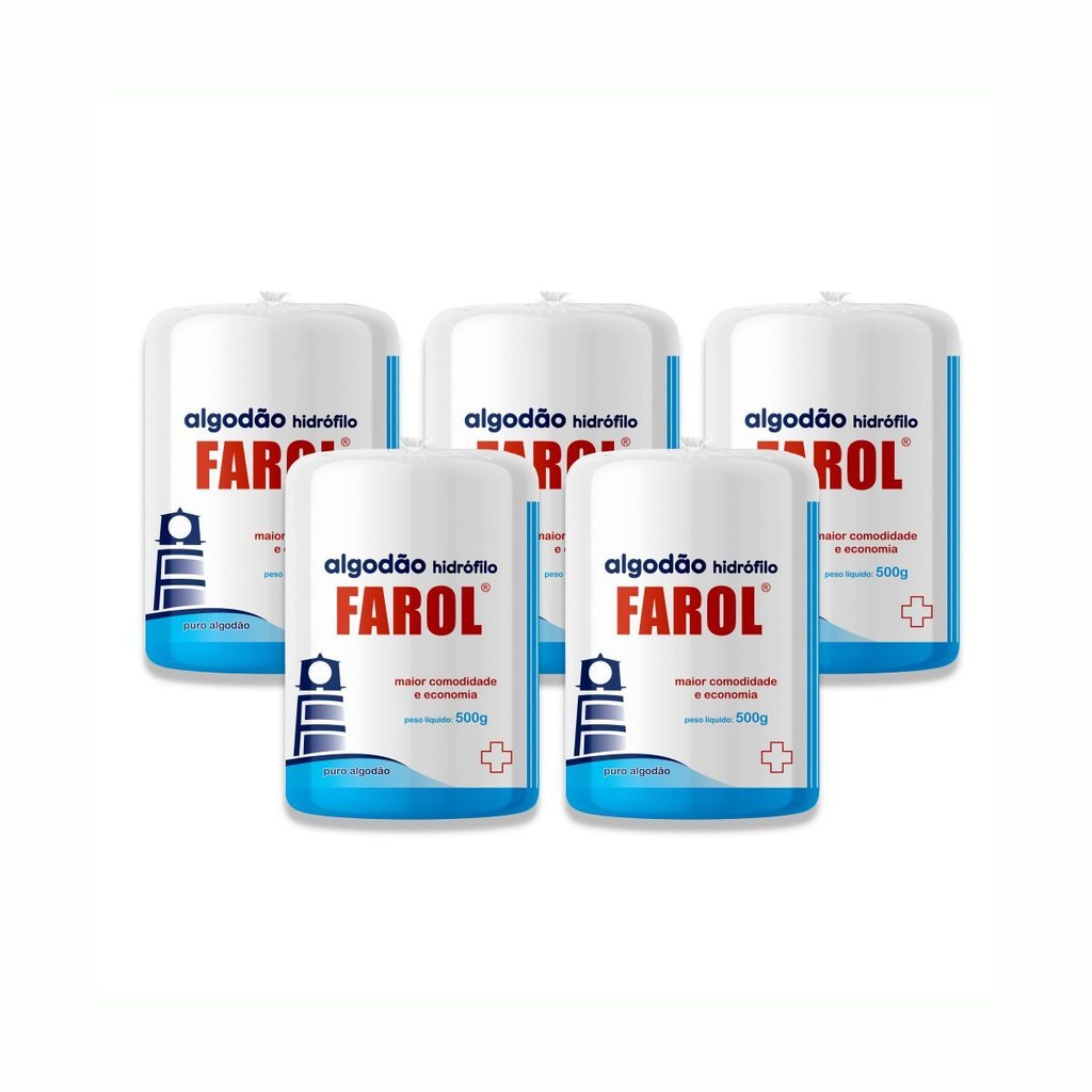 KIT COM 5 PACOTES ALGODAO FAROL ROLO - 500G