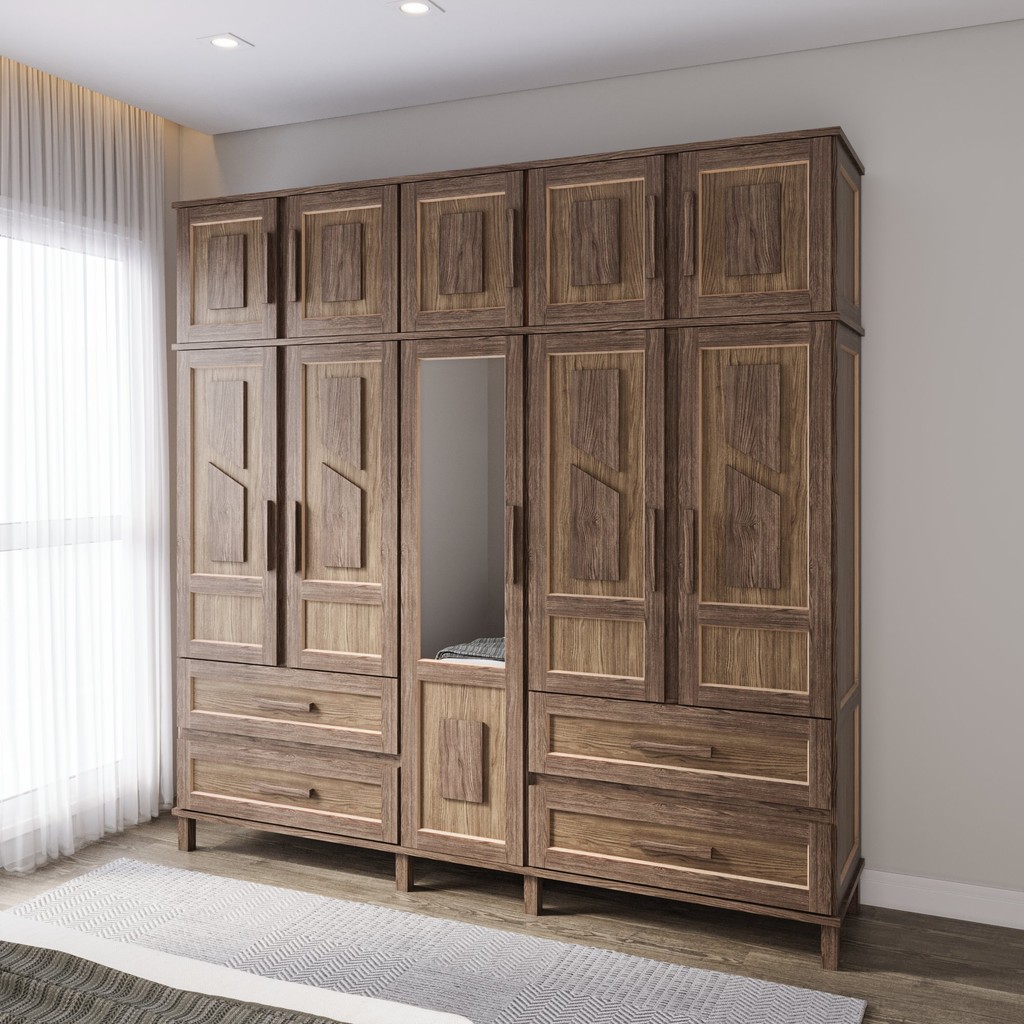 Guarda-Roupa Casal com Espelho 10 Portas Rio Branco  Imbuia Natural em Oferta na Shopee