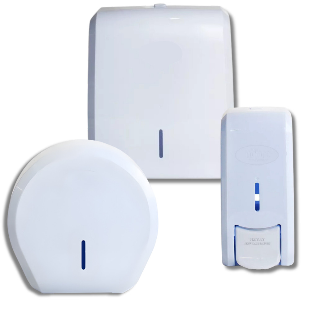 Kit Suporte Dispenser Papel Toalha Interfolhas Rolão Papel Higienico Sabonete / Alcool Em Gel