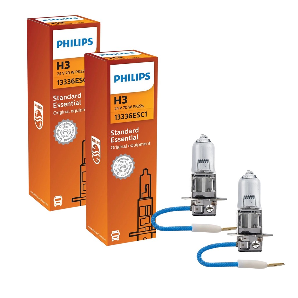 PAR LÂMPADA PHILIPS STANDARD ESSENTIAL H3 70W CAMINHÃO ÔNIBUS 24V FAROL ALTO BAIXO NEBLINA