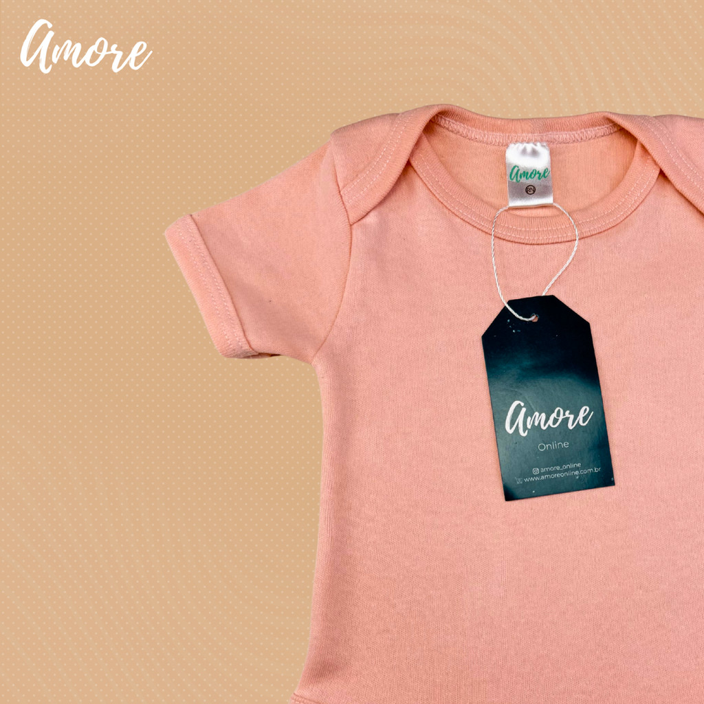 Roupa de Bebê Body Manga Curta Salmão - Suedine 100% Algodão