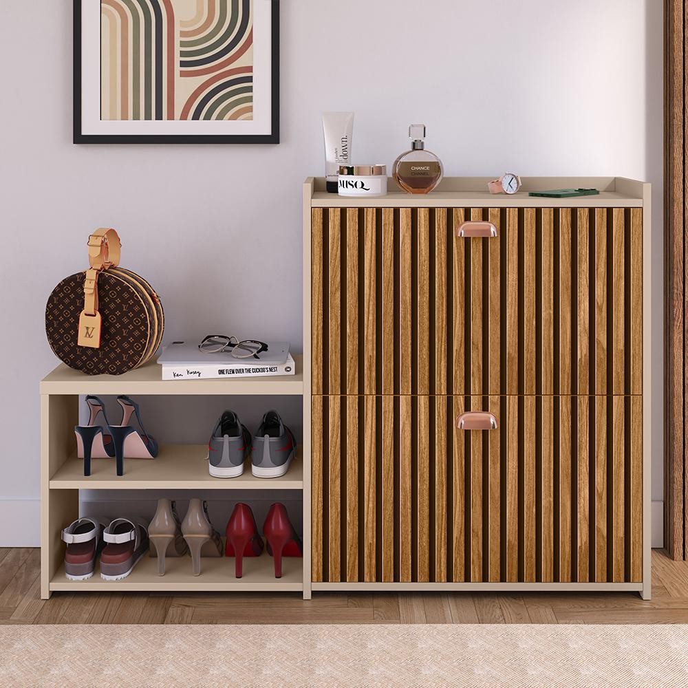 Sapateira Milano Banquinho 2 Gavetas Basculante 21 Pares de Sapato Organizadora Prateleira Multiuso Closet Hall Entrada em Oferta na Shopee