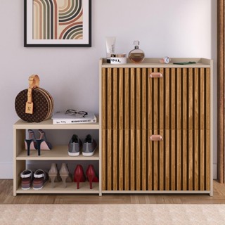 Sapateira Milano Banquinho 2 Gavetas Basculante 21 Pares de Sapato Organizadora Prateleira Multiuso Closet Hall Entrada em Oferta na Shopee