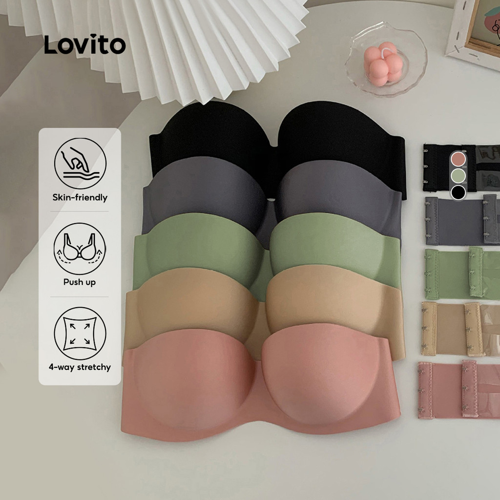 Lovito Bralette Casual Respirável Com Laço Cruzado E Seios Pequenos Franzidos Para Mulheres LNA15019