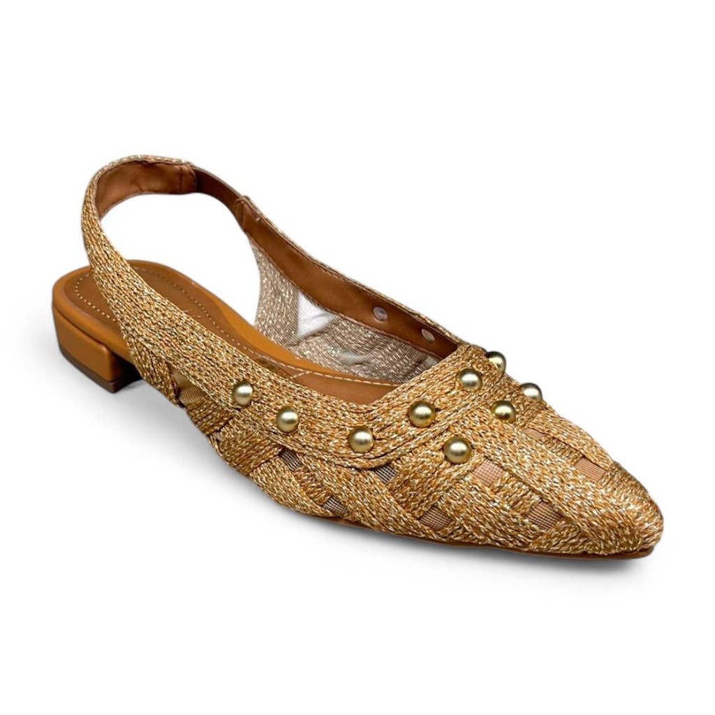 Slingback Valentina Flats 372059 Tramada Bico FIno Tachas