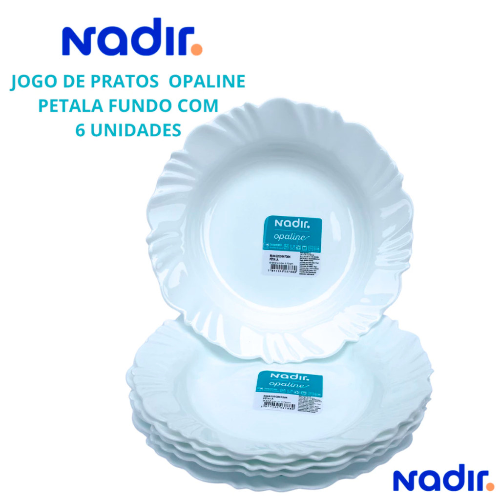Prato Fundo Opaline Pétala Branco Kit 6 Vidro Temperado Resistente