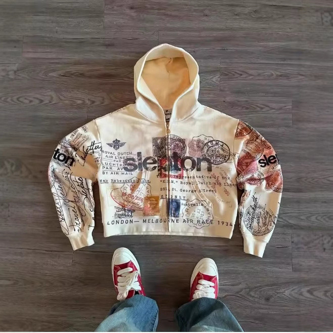 American Street Wear Y2K Street Impresso Moletom Senhoras Moda Hip Hop Zíper Moletom Com Capuz Pronto Estoque