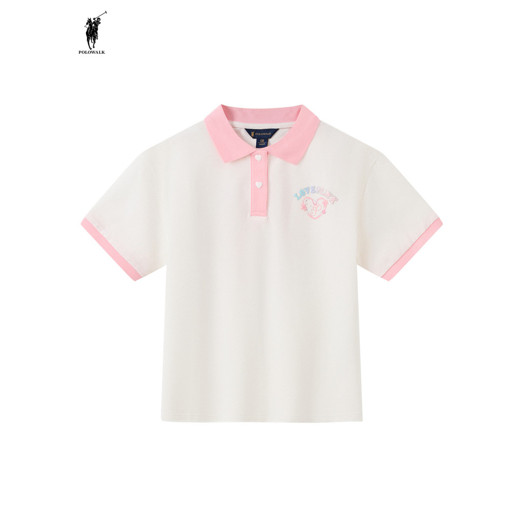 POLOWALK Meninas Camiseta de Manga Curta 2026 Verão Novo Produto Roupas Infantis Desenhos Animados Impresso Top BWTW525F