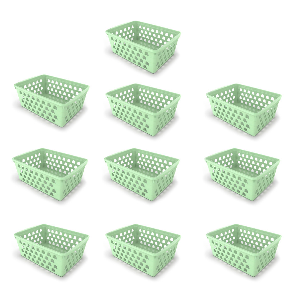 Kit 10 Cestos Organizadores Multiuso Verde 16x12x6Cm