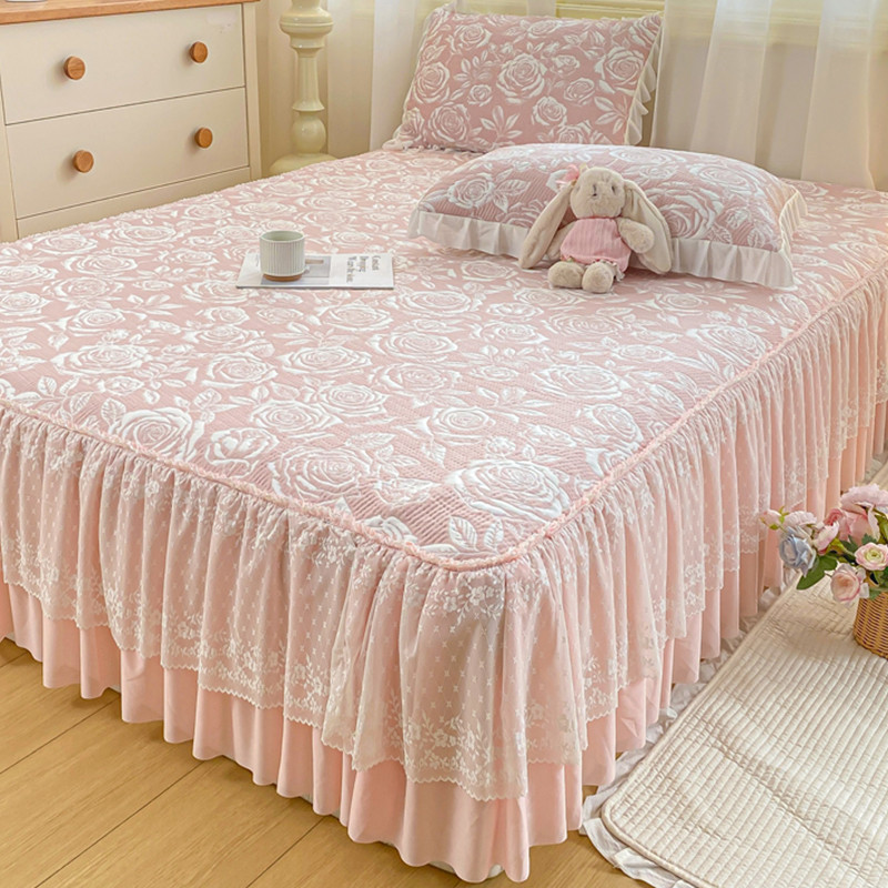 Ice Doudou Ice Silk Cool Mat Conjunto de três peças Cool Feeling Ice Silk Mat Verão Casa Saia de cama lavável à máquina 