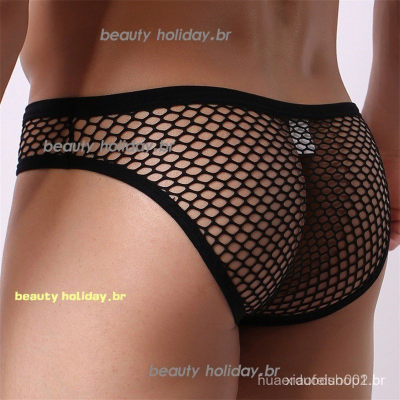 Sexy Malha Roupa Interior Masculina Jockstrap Briefs Respirável Fishnet Grande Bolsa Calcinha Oco Breve Cueca Hombre Cue