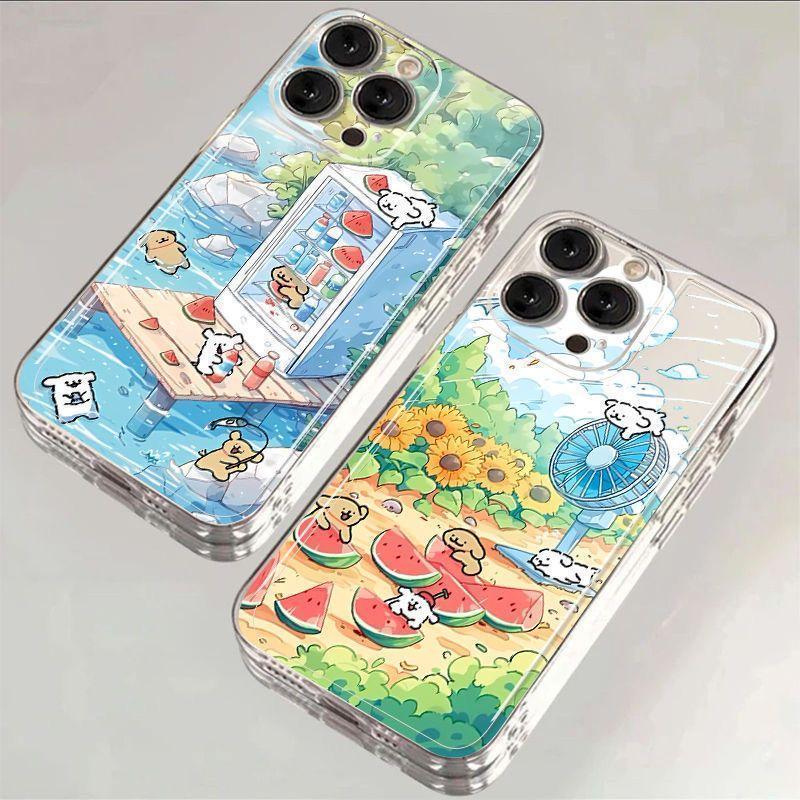 Capa De Cachorro Fofa Linha Melancia De Verão Para IPhone 17 Pro Max 16 15 14 13 12 11 16E Plus 17 Air Case Cartoon Anim
