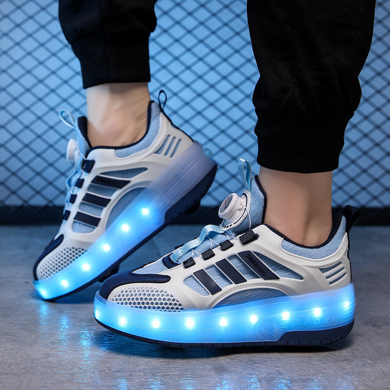 Heelys Para Meninos Com Iluminação LED , Sapatos De Skate De Roda Dupla , Patins Alça Respirável E Meninas Patinação No