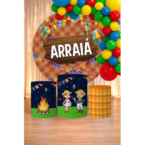 Kit Capa Painel + 3 Cilindros Sublimação Festa Junina Arraiá | Entrega turbo