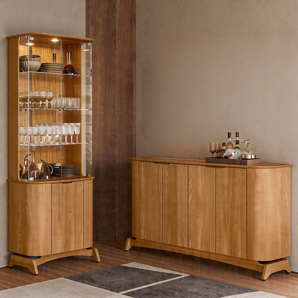 Kit Aparador Buffet com Cristaleira Para Sala de Jantar Verbena N01 Ypê - Lyam Decor