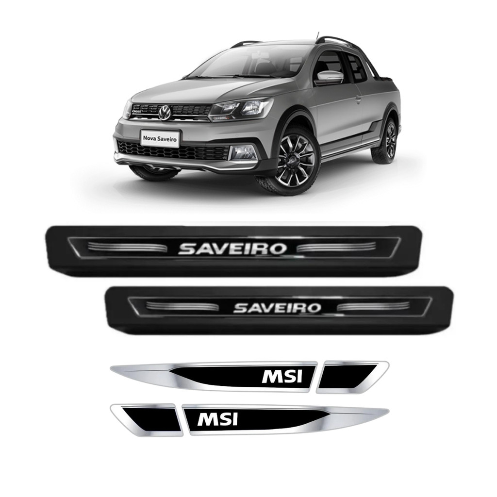 Kit Volkswagen Soleira Adesiva Saveiro Protetor de Porta e Aplique Lateral MSI Prata