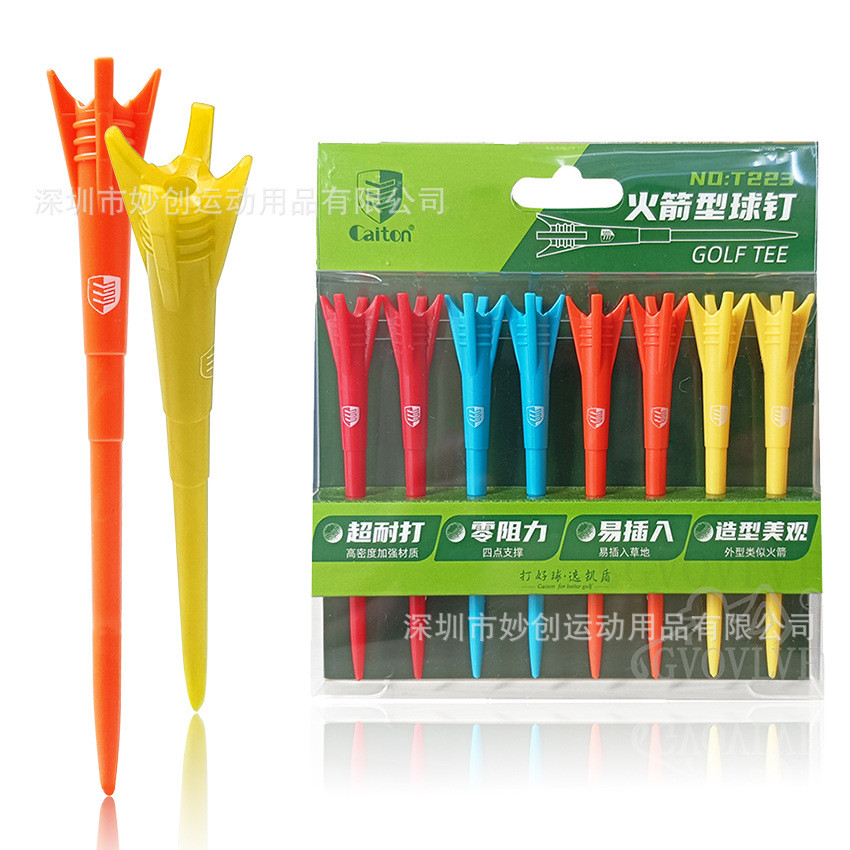 Tees de golfe com design de cabeça de foguete, altura do tee de 83mm, conjunto de 8 peças em uma caixa, acessórios de go