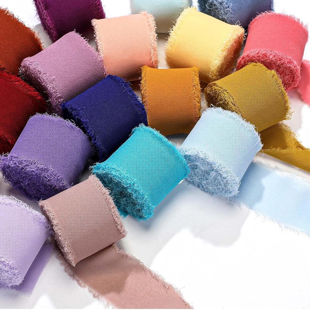 3 Unidades/Conjunto Fita De Chiffon Com Borda Crua Franjas Multi Macaron Pastel Tone Tecido Transparente Macio Para Enca