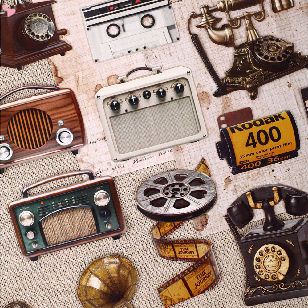 Adesivos De Papel Para Dispositivos Eletrônicos Antigos Retrô Vintage 6 Temas Telefone Rádio Gramofone Fita Cassete Film
