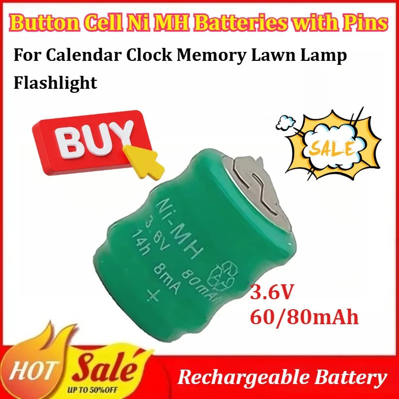 10-20 Pces 3.6V 60/80mAh Ni-MH Botão Célula Baterias Com Bateria Recarregável Para Calendário Relógio Memória Gramado Lâ
