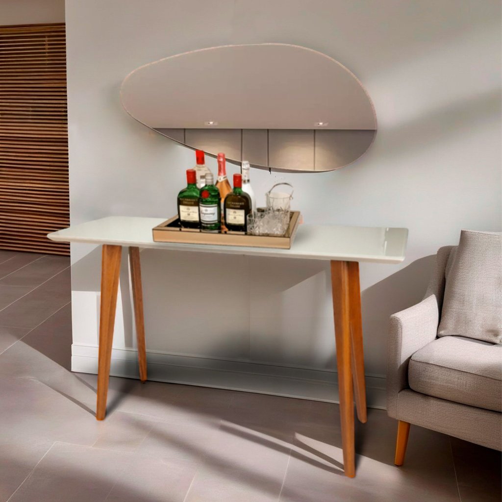 Aparador Tampo em MDF com Vidro 120x40cm Slim Branco/Off White