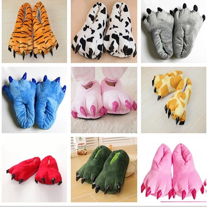 Pantufas de Pelúcia Quentes de Inverno com Formato de Garra de Dinossauro para Adultos e Crianças