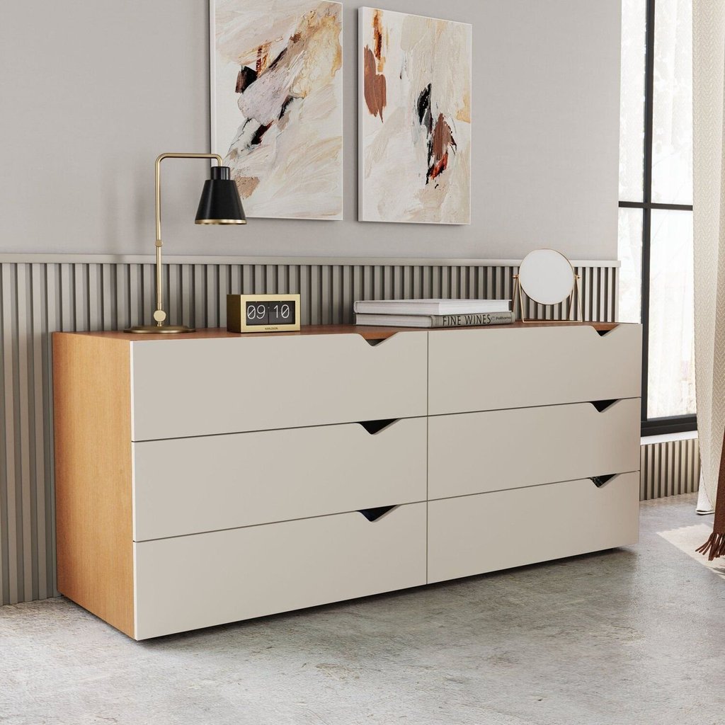 Cômoda para Quarto 6 Gavetas Porto Bege/Freijó/Creme Freijó/Creme