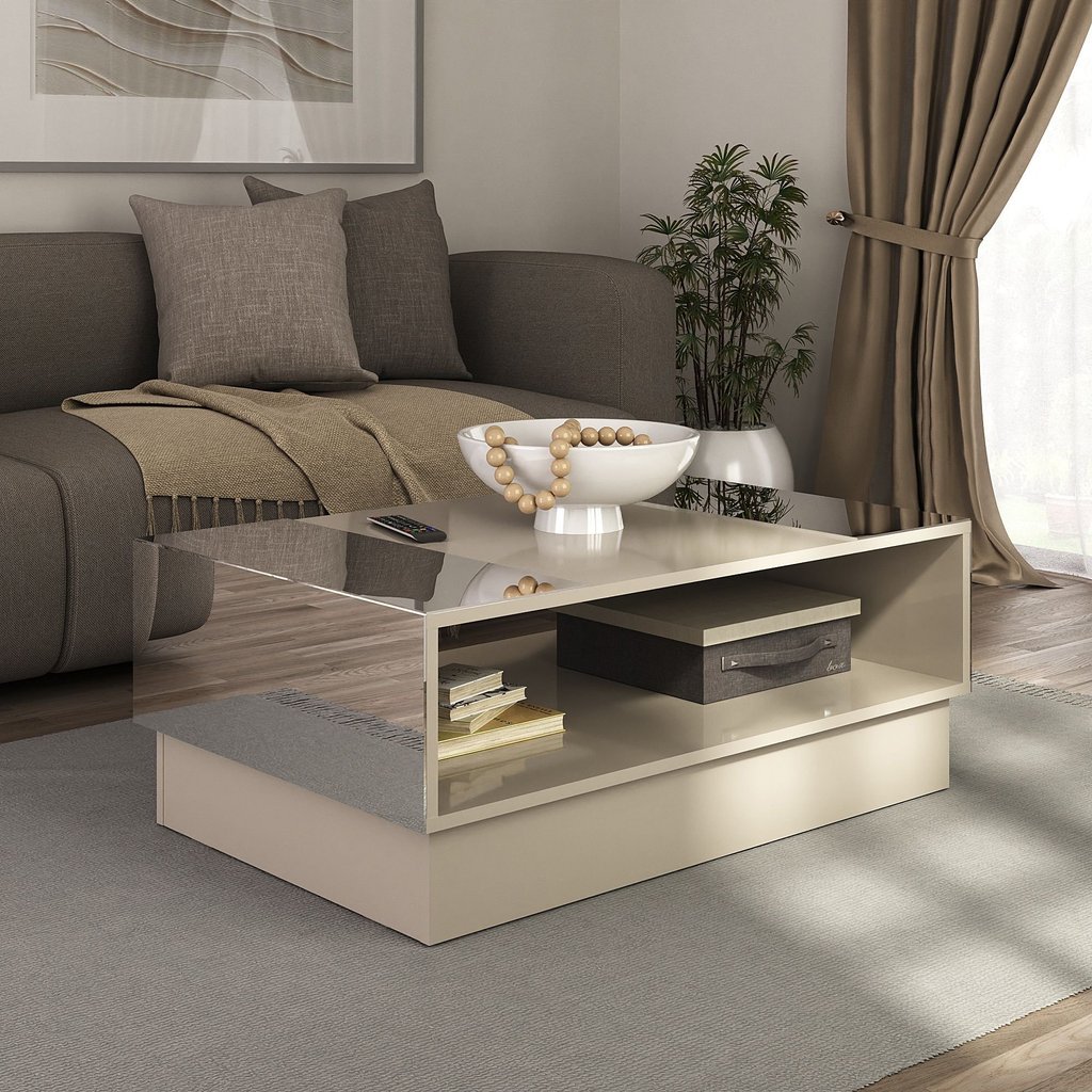 Mesa de Centro com Espelhos Detroit Bege Off White