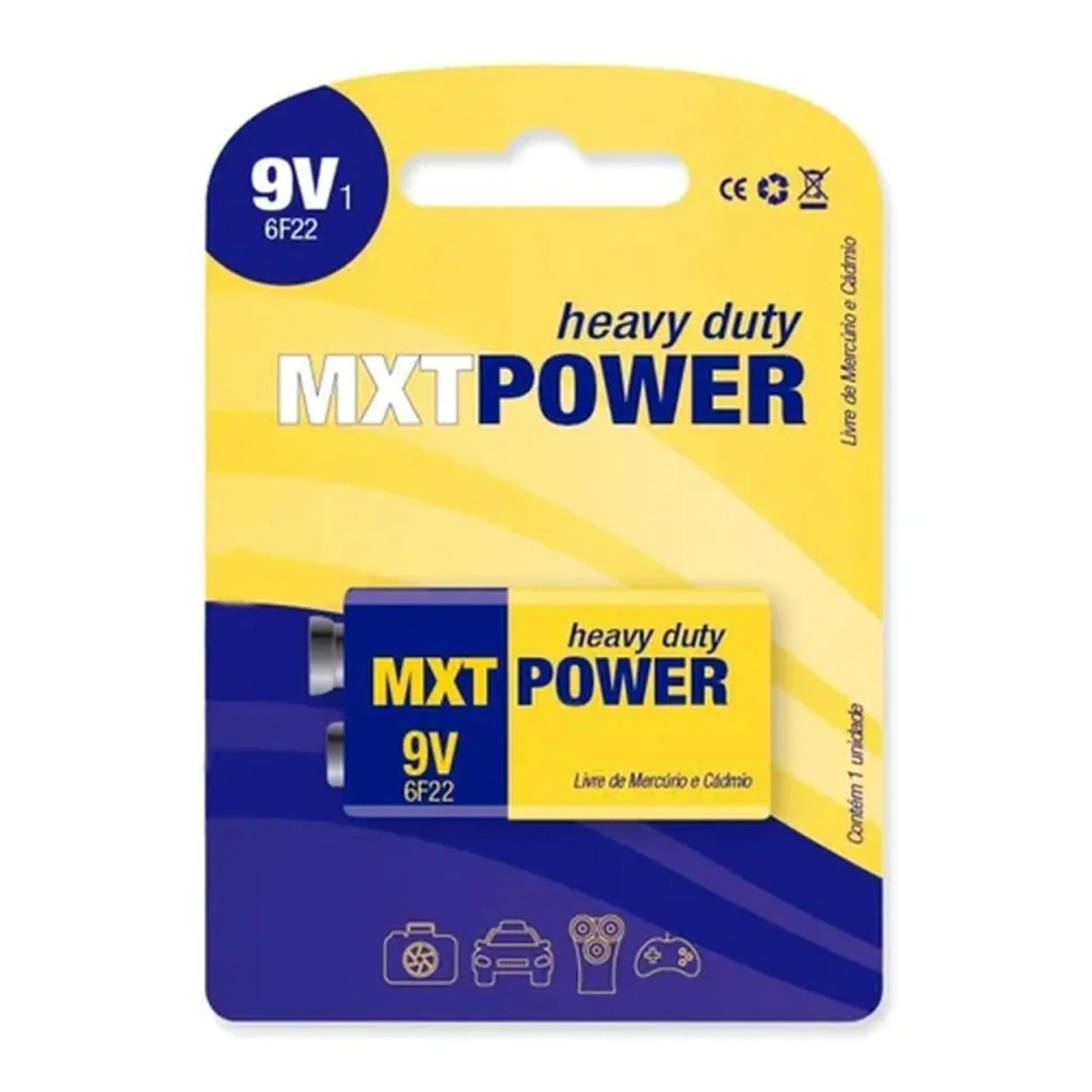 Fonte de Energia 9V 6F22 no Blister MXTPOWER BT9V