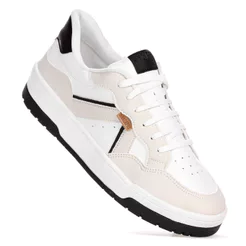 Tênis Anacapri Recortes Kei Branco Creme e Preto - Feminino