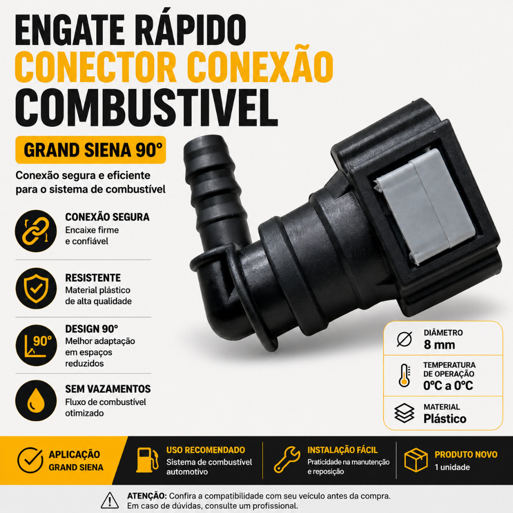 Engate Rápido Conector Combustível Grand Siena 90 Graus 8mm Plástico